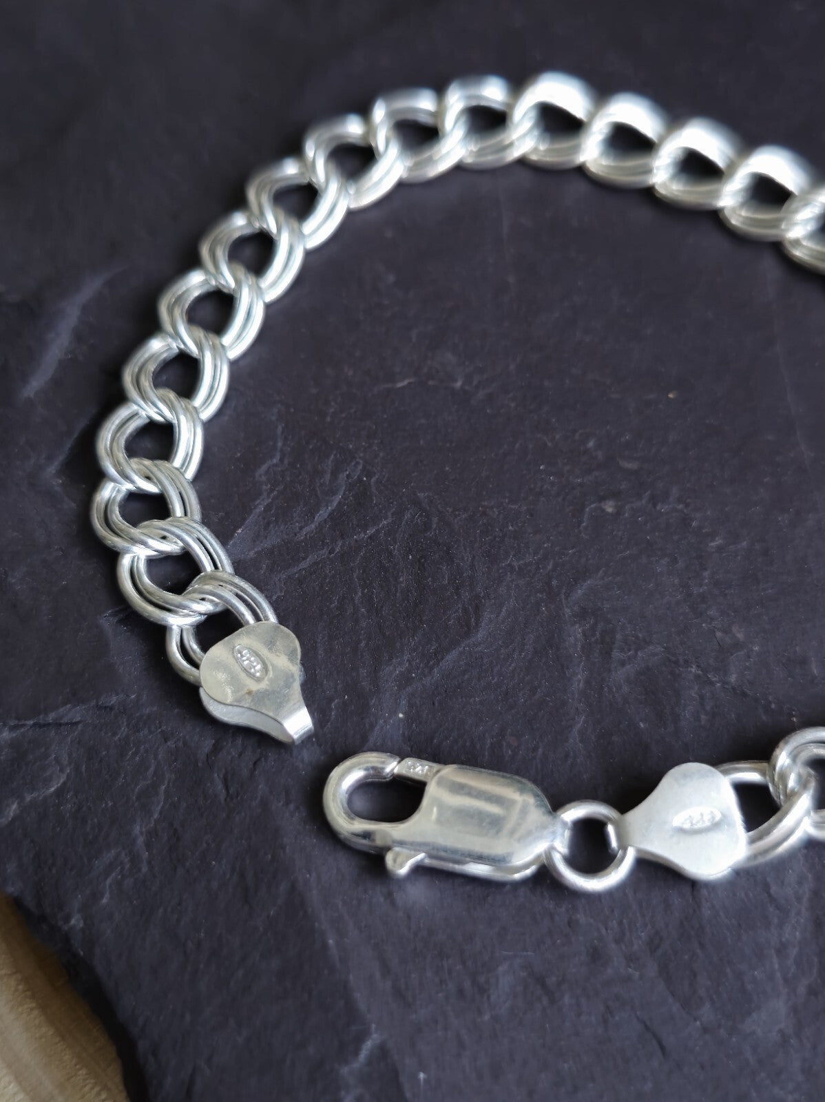 NEW 925 Sterling Silver Unisex Chain Bracelet 11,5g Flat 7.5mm Double Link