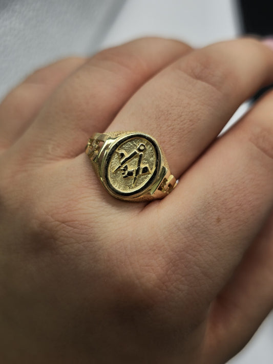 New Solid 9ct Yellow Gold Masonic Ring Masonic Signet size U Oval Shape 15mm