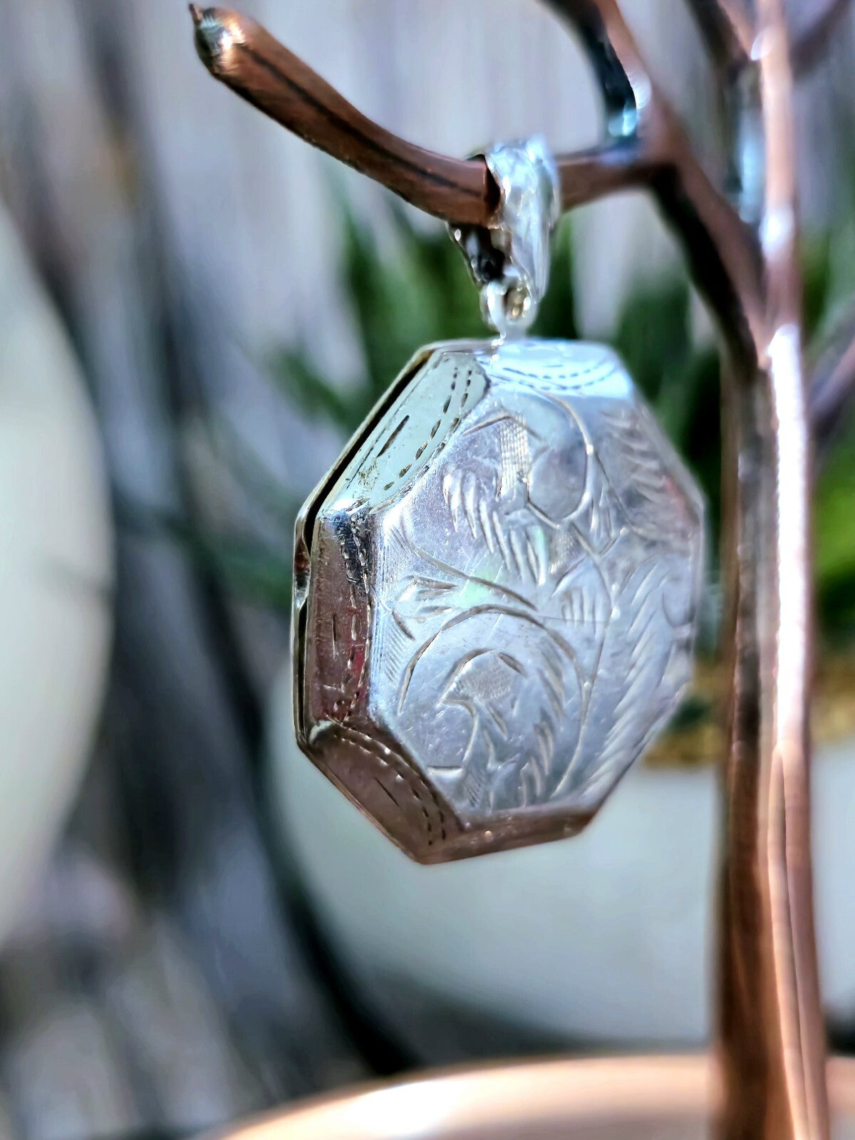 Vintage Octagon Locket Pendant, Silver 925 PERFECT FOR ENGRAVING 42mm