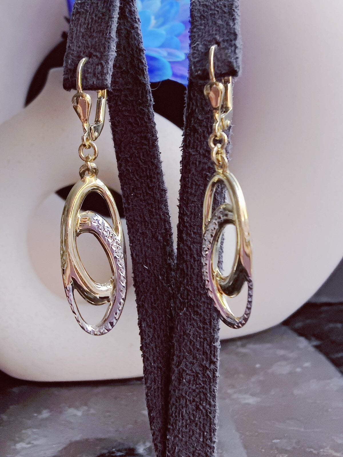 NEW 9ct Solid Yellow/White Gold Drop Dangling Earrings Leverclasp 40mm Long