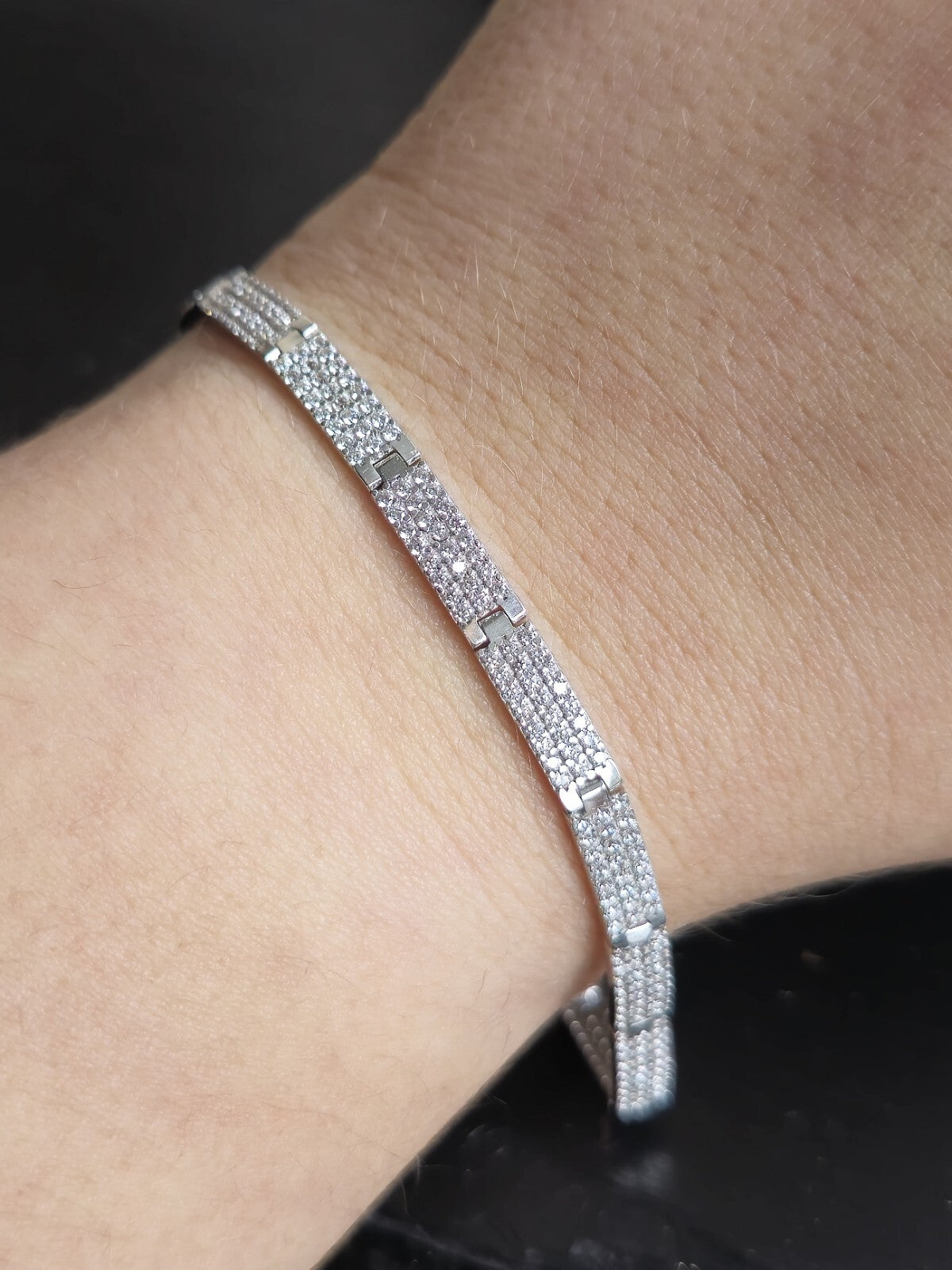New Iced/Loaded Solid 9ct White Gold BRACELET 7.5inch C/Z Pave Hallmarked