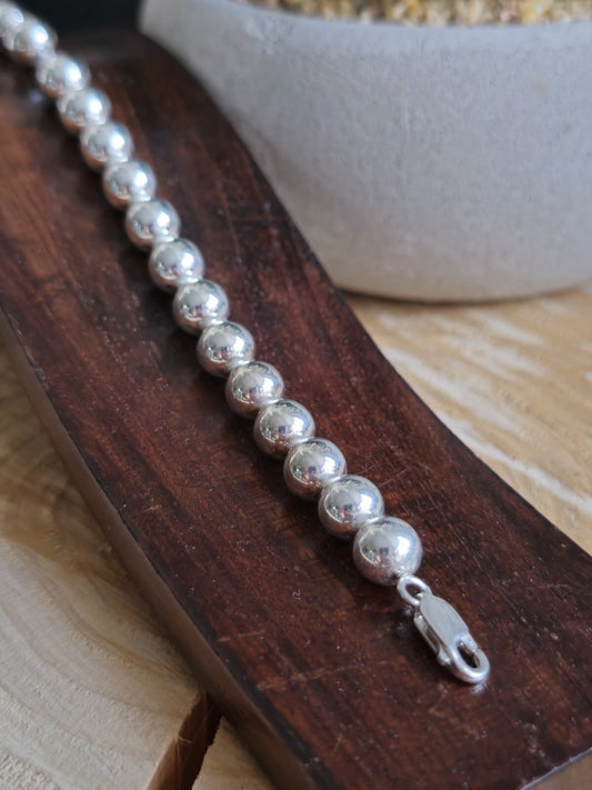 New 925 Sterling Silver Chunky 8mm Ball Bracelet 20grams Bead 21cm