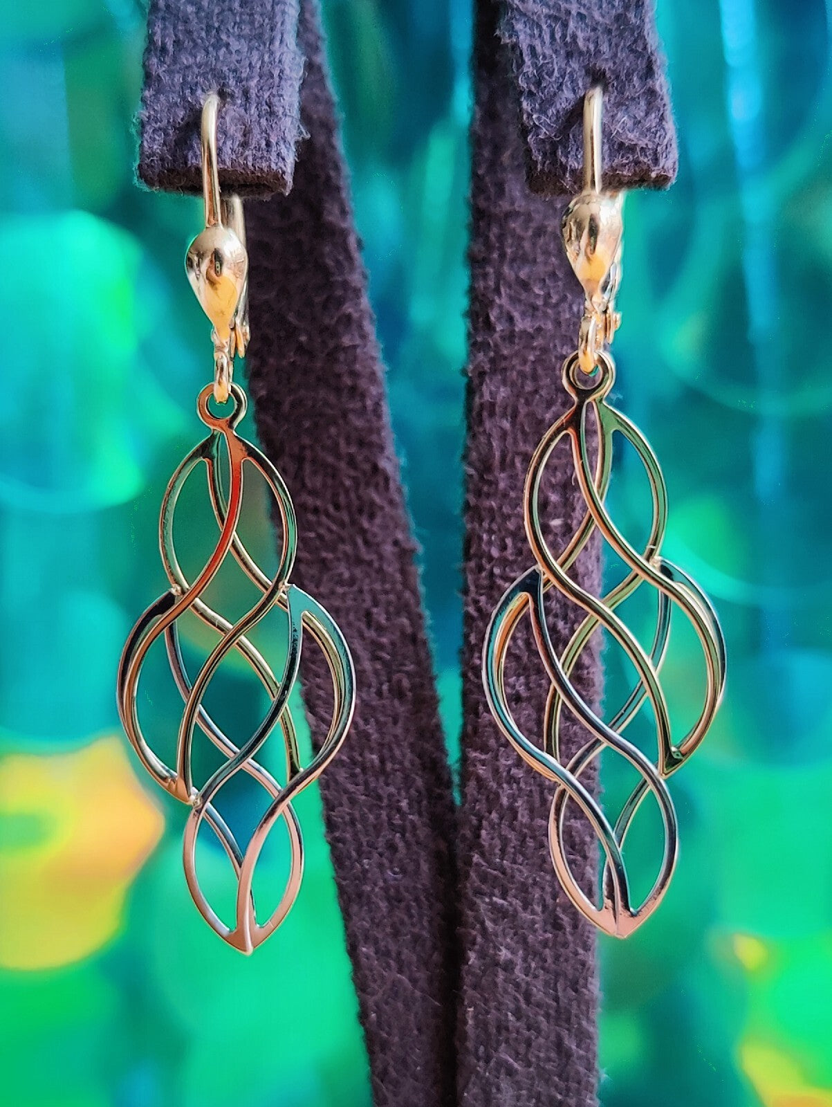 New Drop Dangly Earrings 9ct Yellow Gold Leverback Hallmarked Decorative Pattern