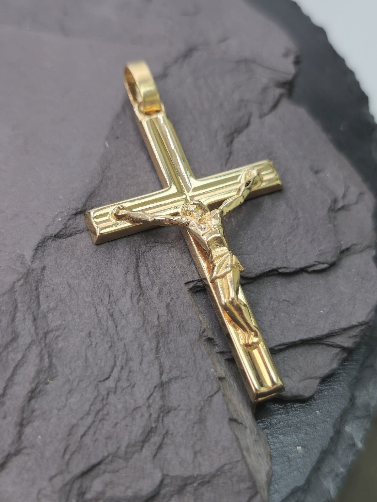 New Solid 9ct Yellow Gold Square Cross with Jesus Pendant 50mm x 30mm Hallmarked