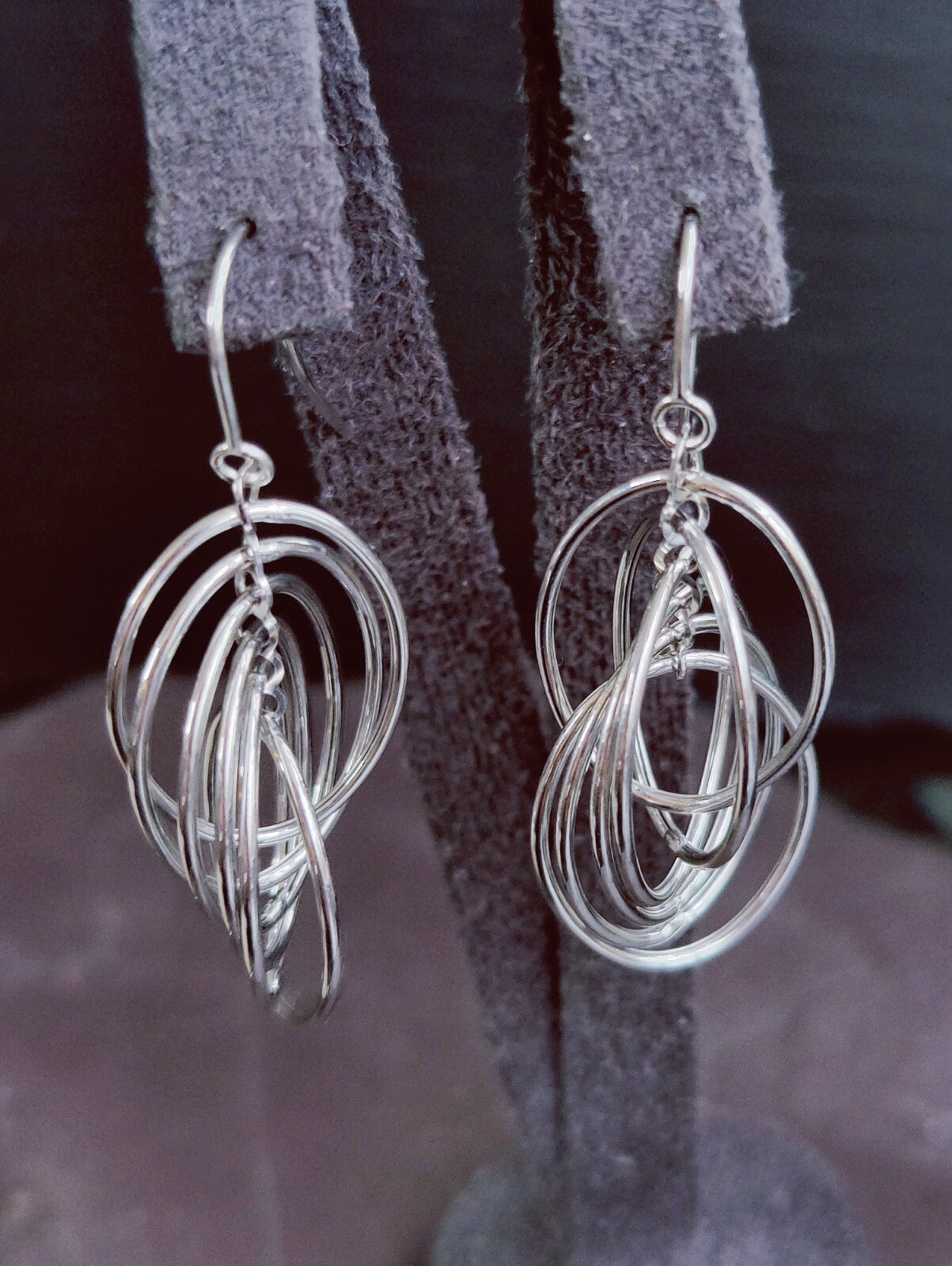 NEW 9ct Sold White Gold Drop Dangling Earrings Fancy Twisted Circles