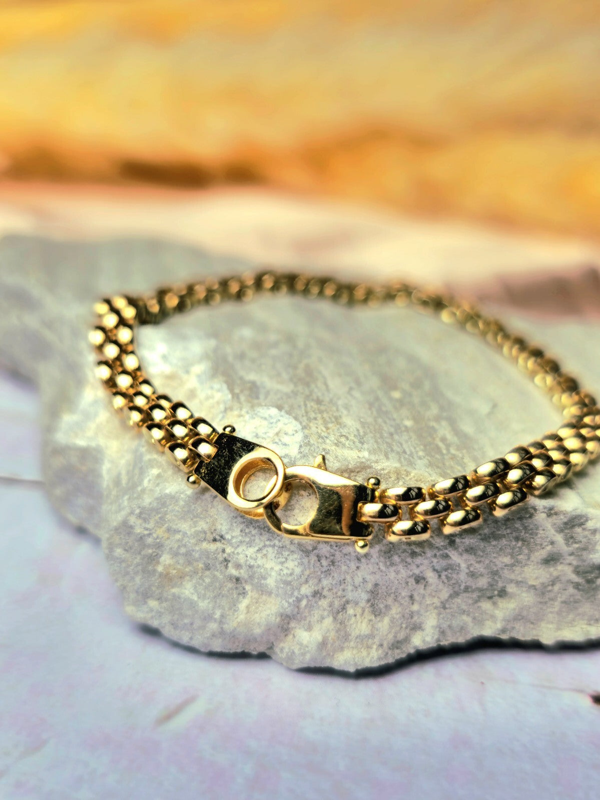 New 9ct Rose Gold Brick Link Bracelet Panthere Style Unisex 5mm Wide 7.5'' Long