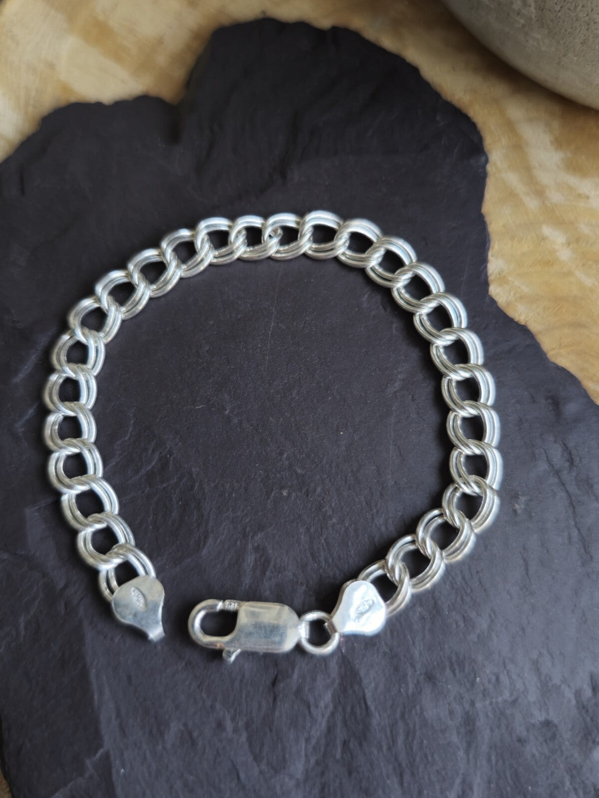 NEW 925 Sterling Silver Unisex Chain Bracelet 11,5g Flat 7.5mm Double Link