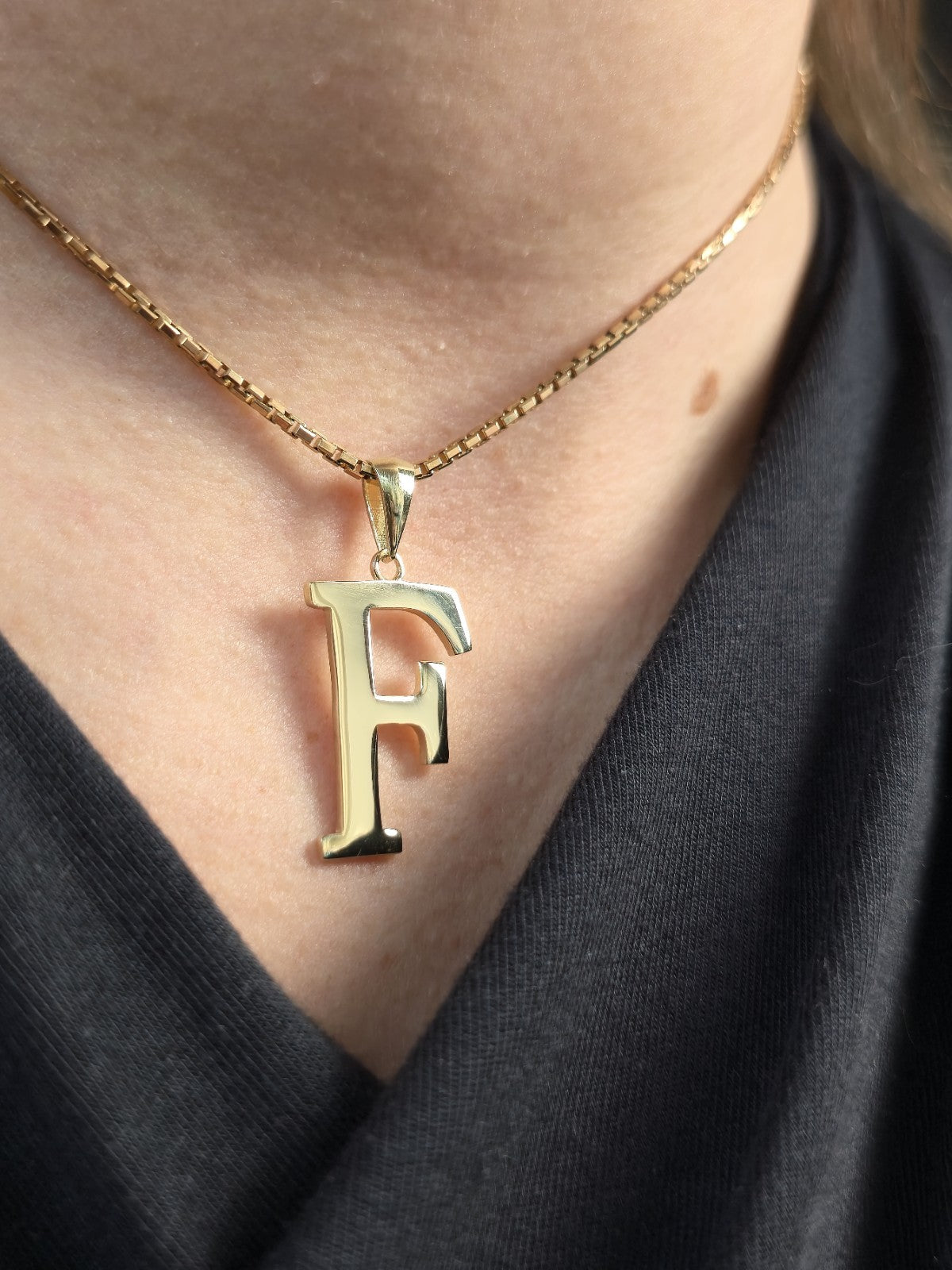 New Solid 9K Yellow Gold Initial Letter F Pendant Personalised 32mm Hallmarked