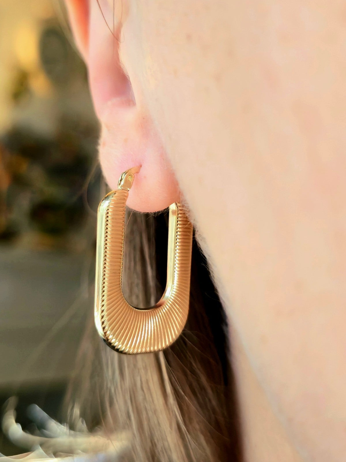 New 9ct Yellow Gold Hoop Earrings Square Oval Hoops Strip Pattern Hallmarked