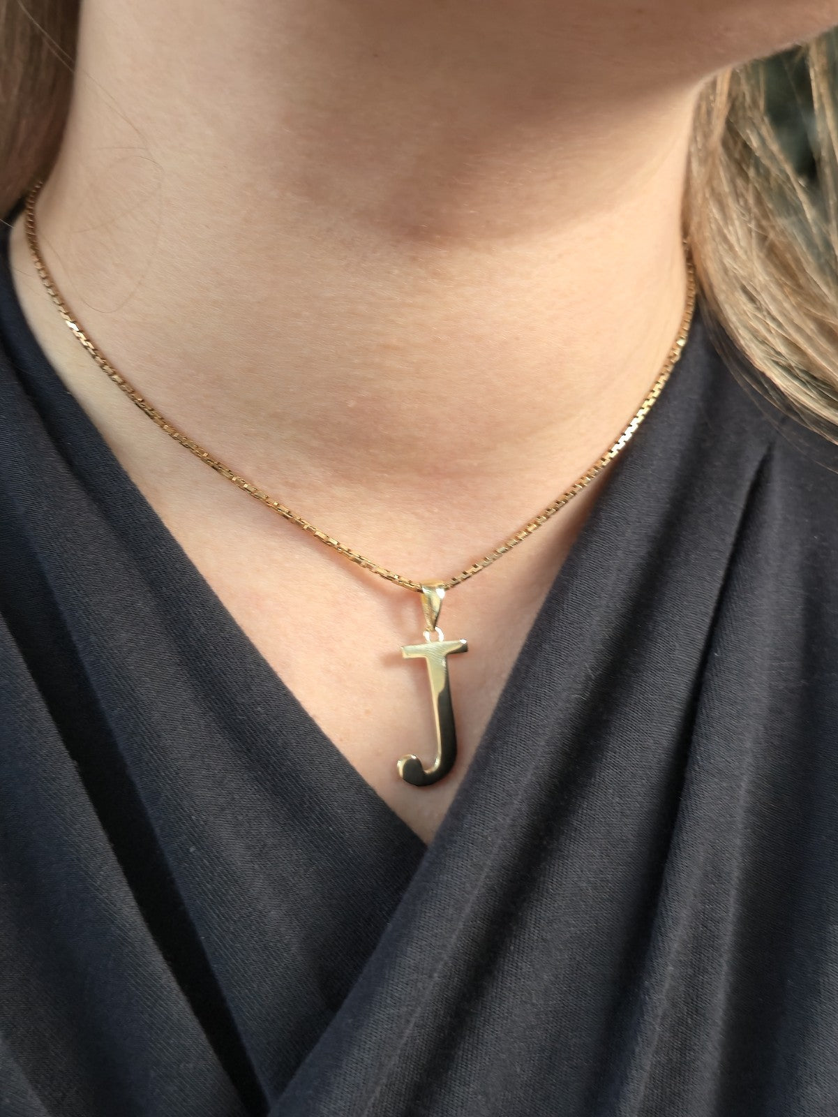 New 9K Yellow Gold Initial J Pendant Personalised 33mm Long Big Loop Hallmarked