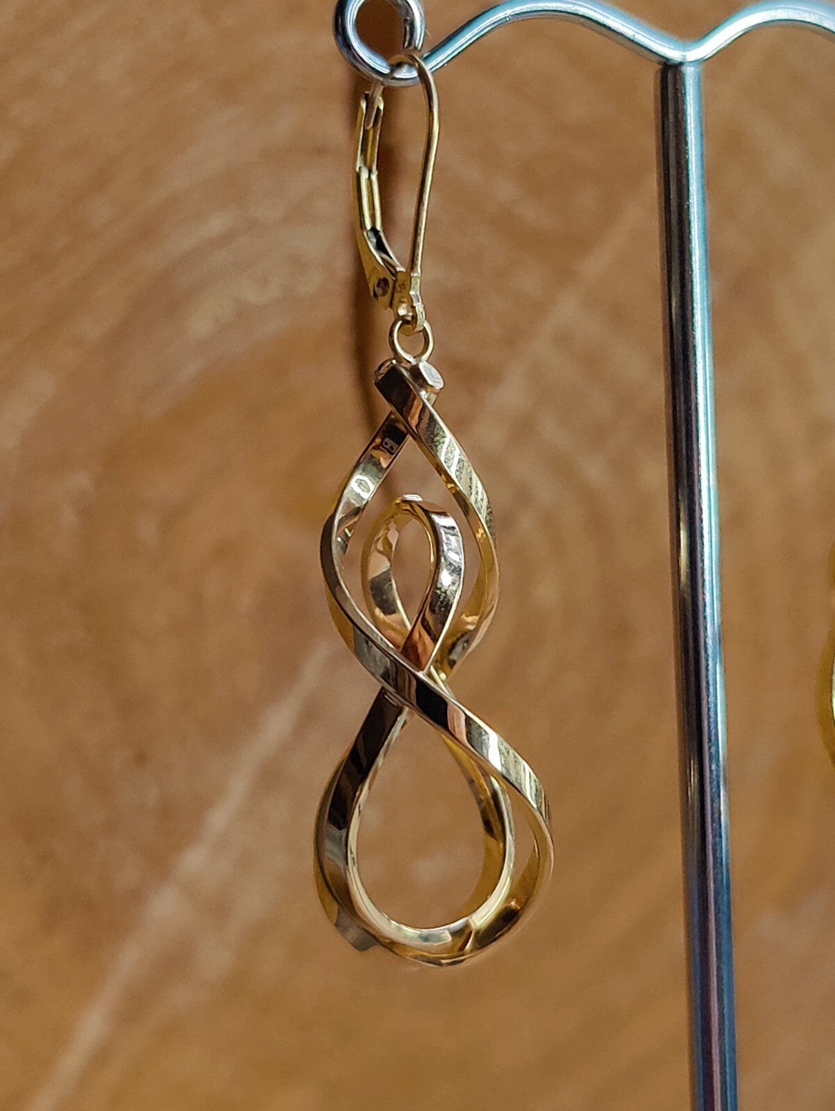 Solid 2.8g 9ct Yellow Gold Double Twist Drop Earrings Leverback Clasp Hallmarked