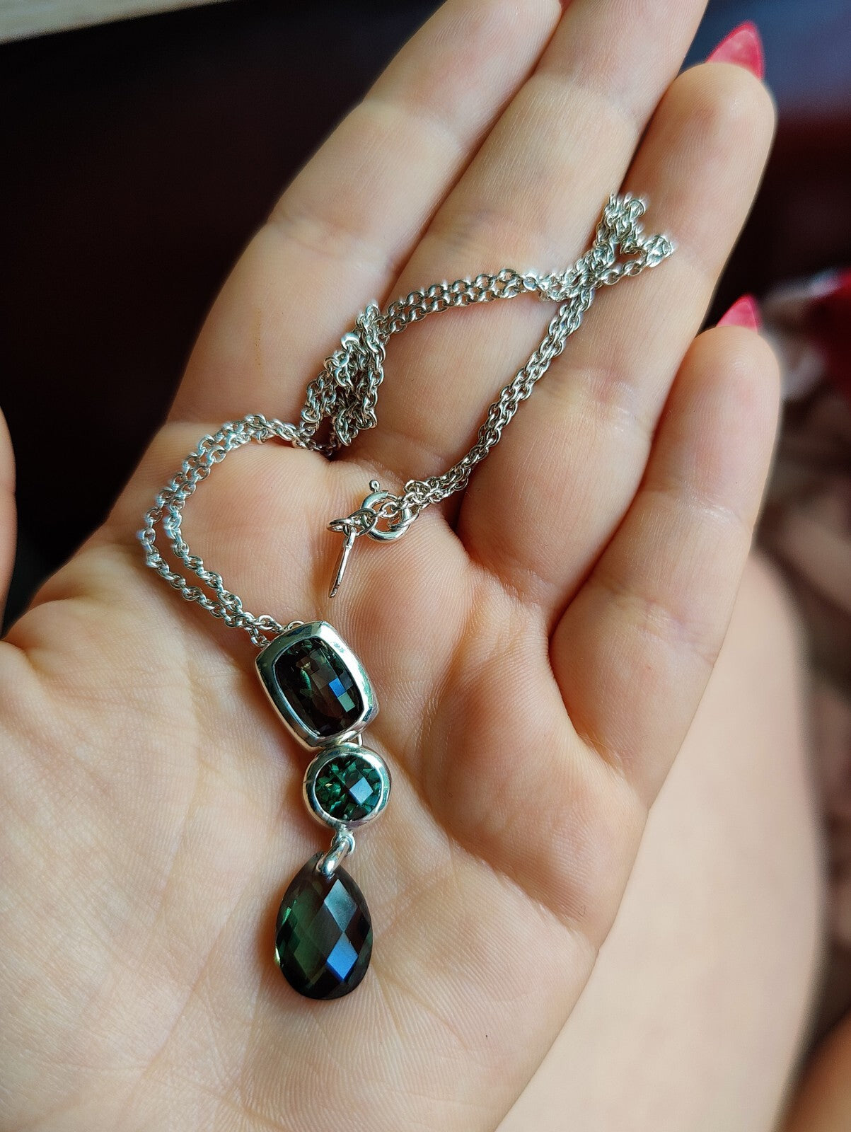 Lovely green stone silver 925 dress necklace length 26cm hallmarked