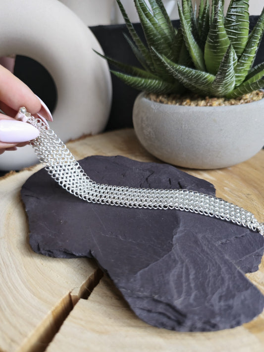 Lovely New 925 Sterling Silver Wide Mesh Cuff Bracelet 19mm 25grams 7.5inch