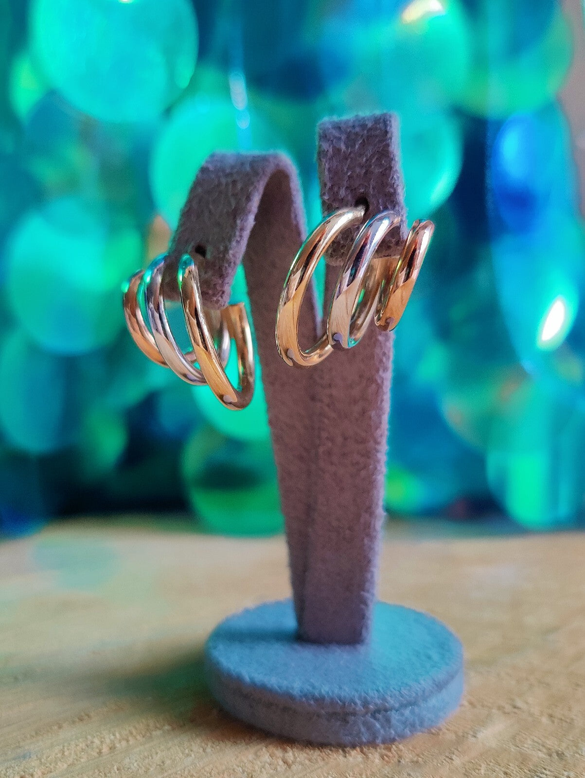 Solid 9ct Yellow/White/Rose Gold Hoop Earrings Trinity Three Colour New Circles