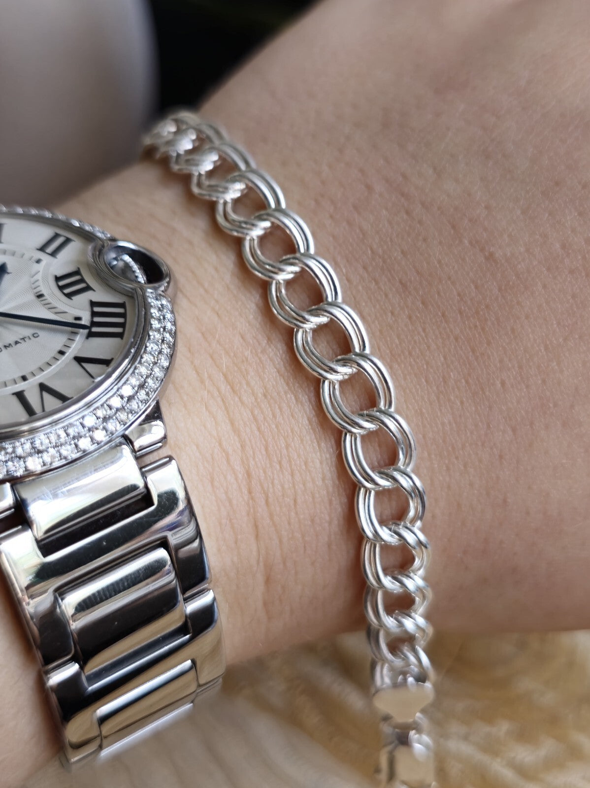 NEW 925 Sterling Silver Unisex Chain Bracelet 11,5g Flat 7.5mm Double Link