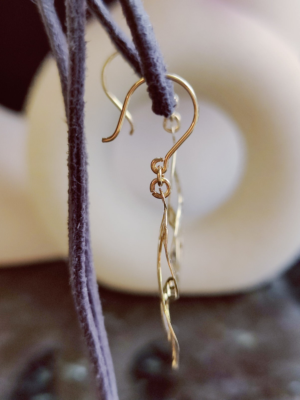 9ct Solid Yellow/White Long Drop Earrings Diamond Cut Eternity Motif Hook