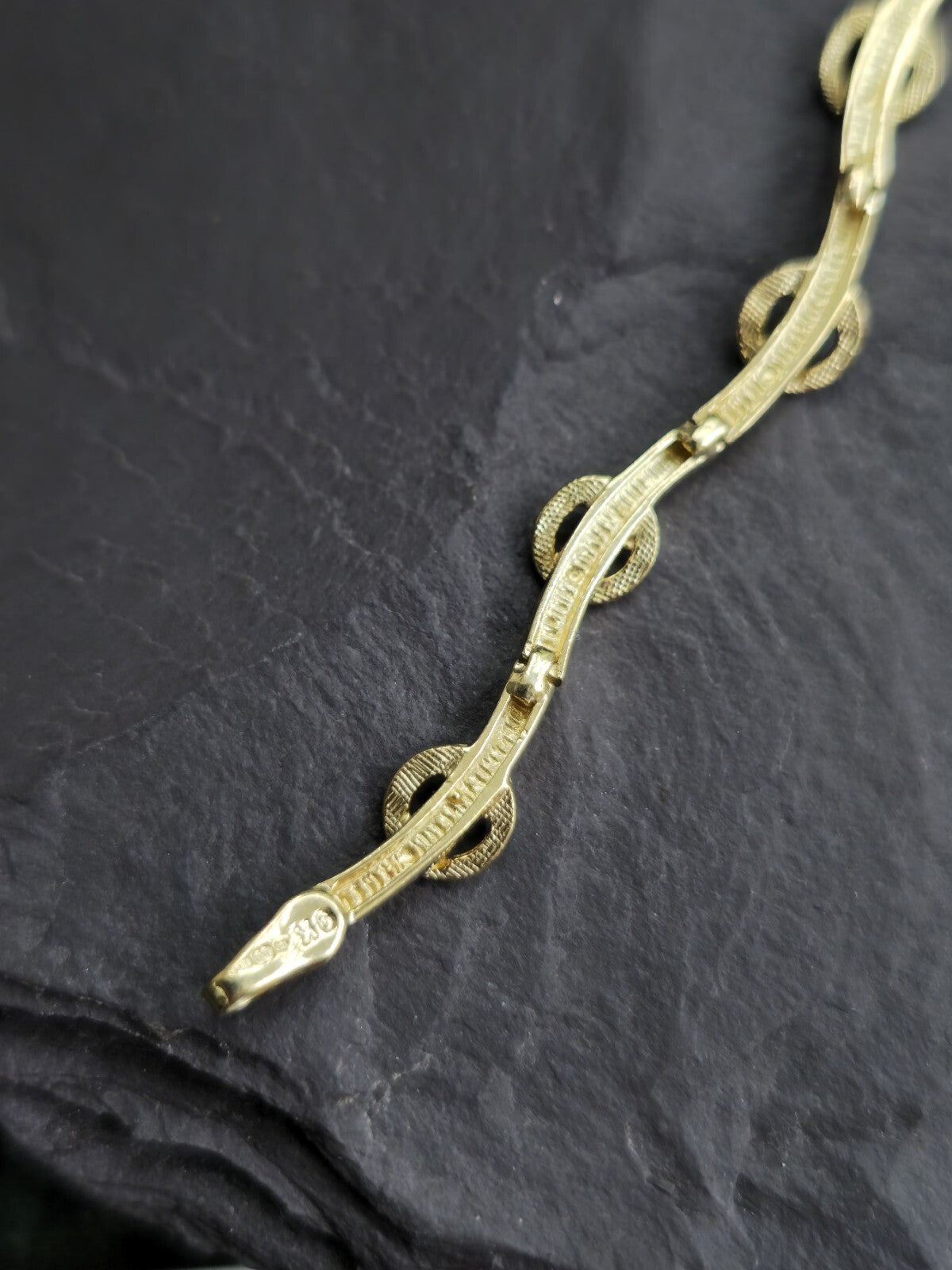 Solid 9ct Yellow/White Gold Fancy BRACELET Snake Wavy Design Circle 7.5inch/19cm