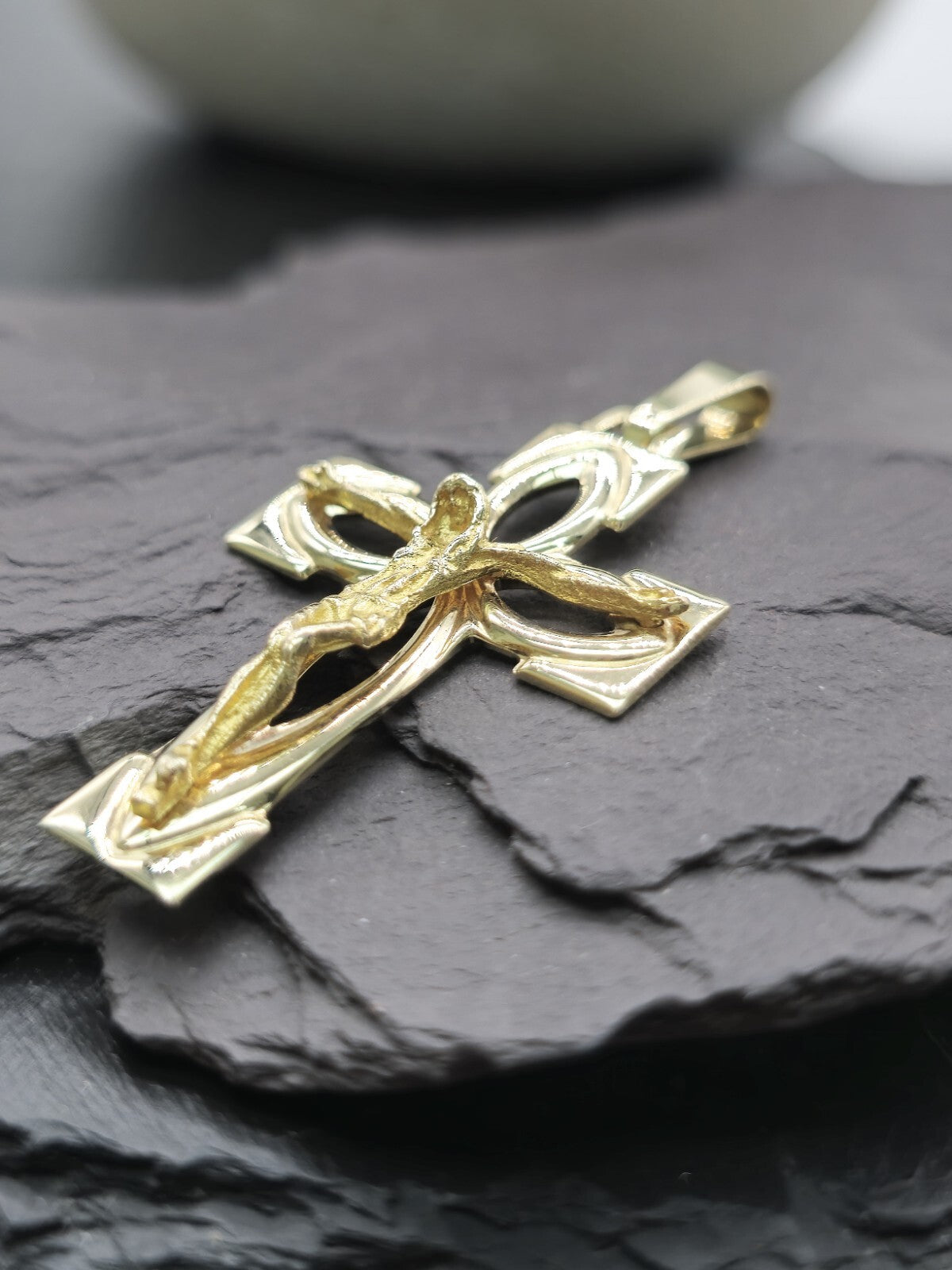 New Solid 9ct Yellow Gold Square Cross with Jesus Pendant 45mm x 25mm Hallmarked