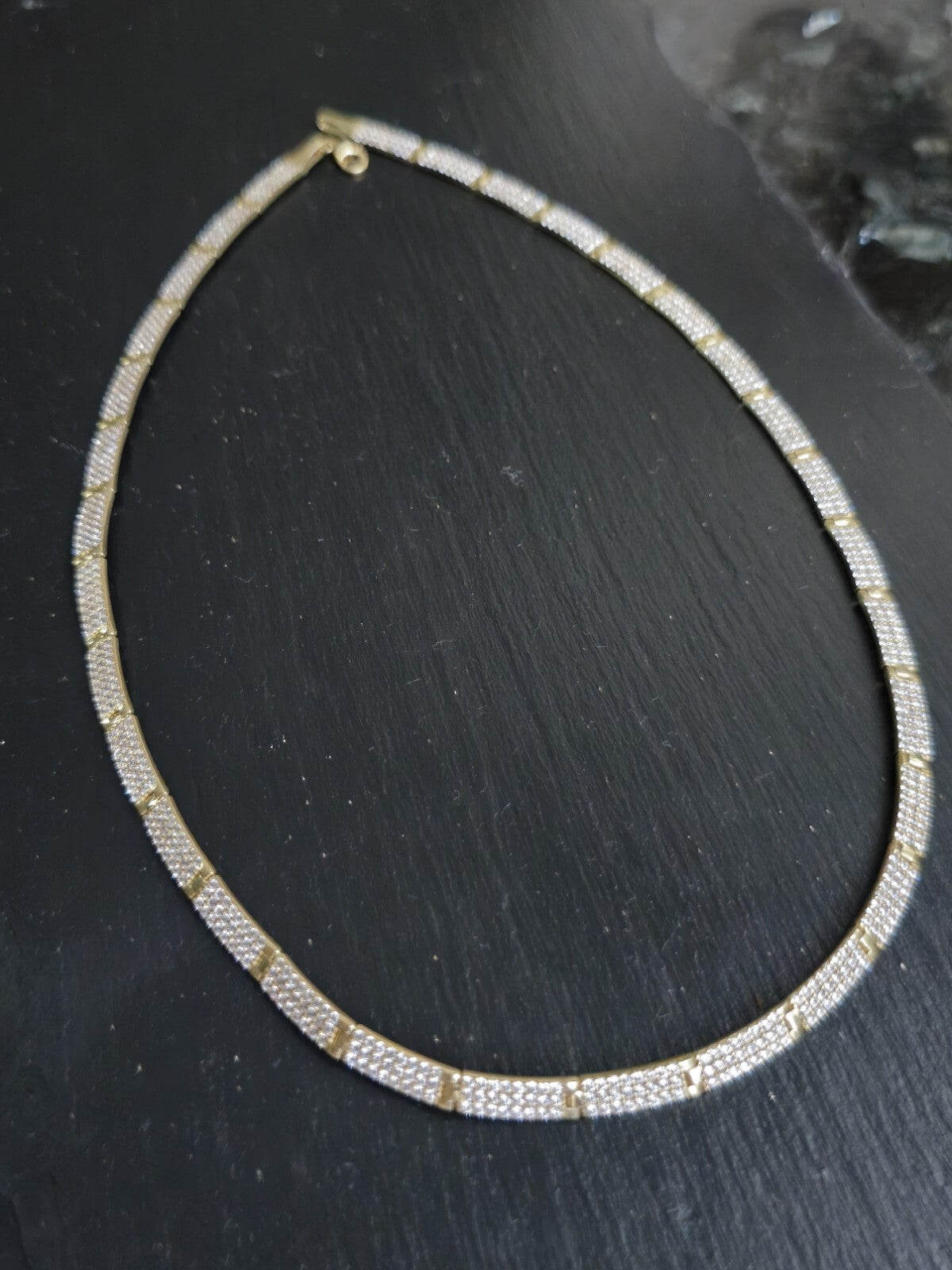 New Iced/Loaded Solid 9ct Yellow Gold Collar/Necklace 7.5inch C/Z Pave Hallmark