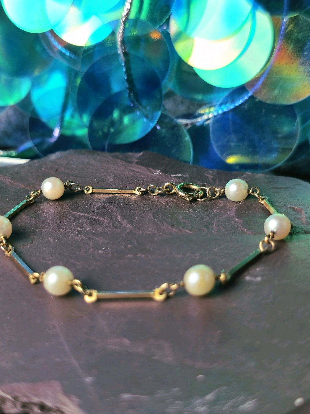 Vintage 8K Yellow Gold Pearl Bar Bracelet 18.5cm Long Hallmarked (333) 3grams