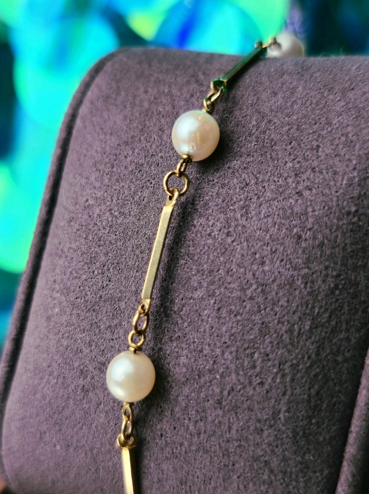 Vintage 8K Yellow Gold Pearl Bar Bracelet 18.5cm Long Hallmarked (333) 3grams