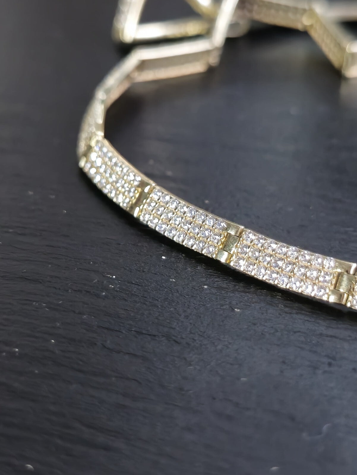 New Iced/Loaded Solid 9ct Yellow Gold Collar/Necklace 7.5inch C/Z Pave Hallmark