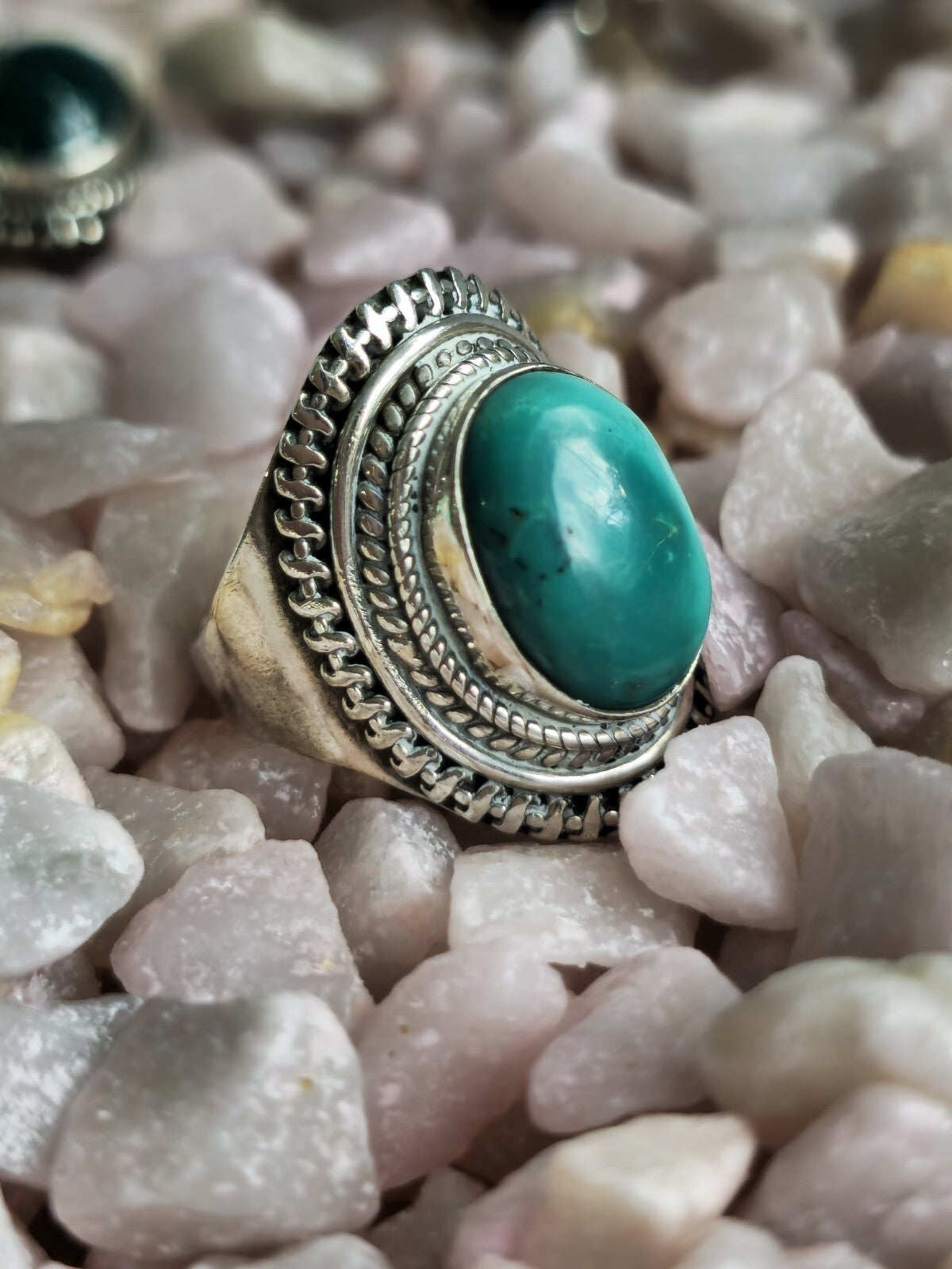 Vintage Like Sterling Silver Dress Cocktail Ring with Cabochon Turquoise size N+