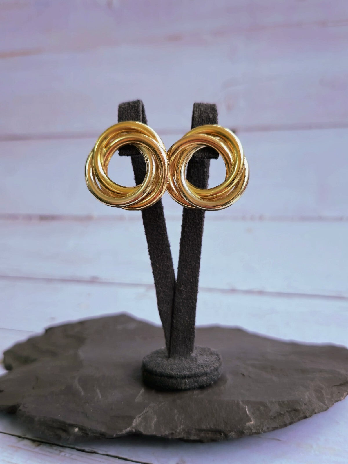 18ct Solid Yellow Gold Twisted Earrings Stud Knot Trinity Studs 28mm 7.6grams