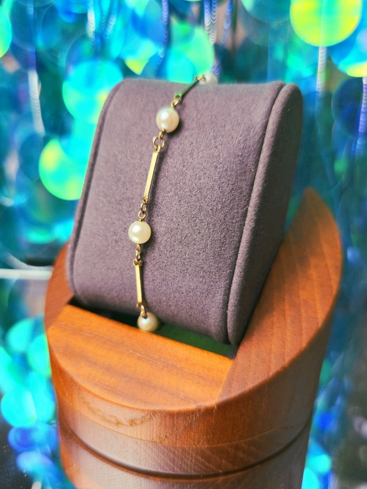 Vintage 8K Yellow Gold Pearl Bar Bracelet 18.5cm Long Hallmarked (333) 3grams