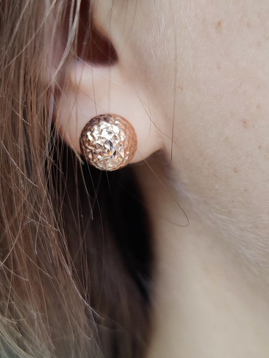 New Double Ball Reversible 9K Rose Gold Stud Earrings 6-10mm Diamond Cut Balls
