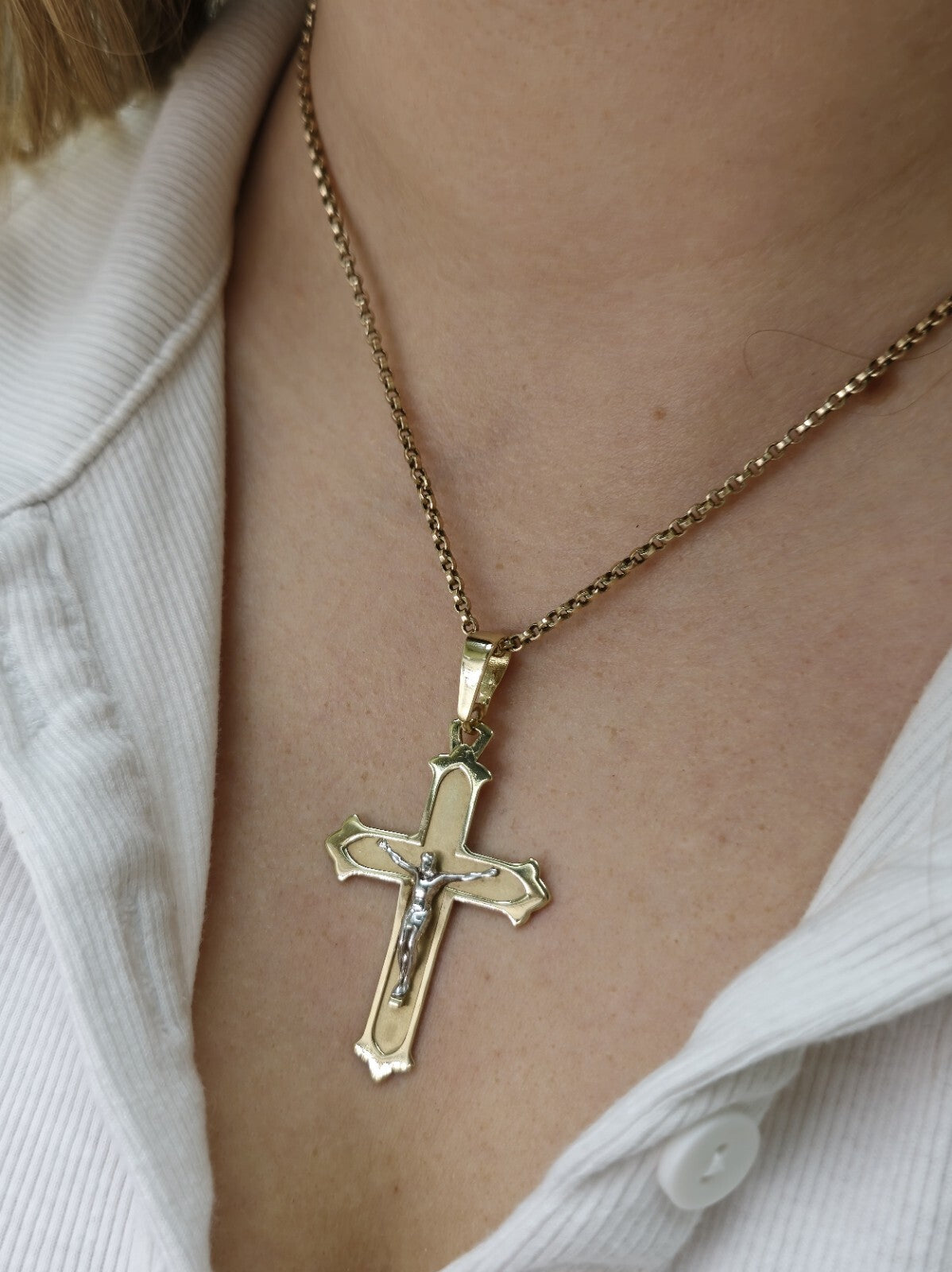 Lovely New Solid 9ct Yellow Gold Cross with Jesus Pendant 55x30mm Matt Finish