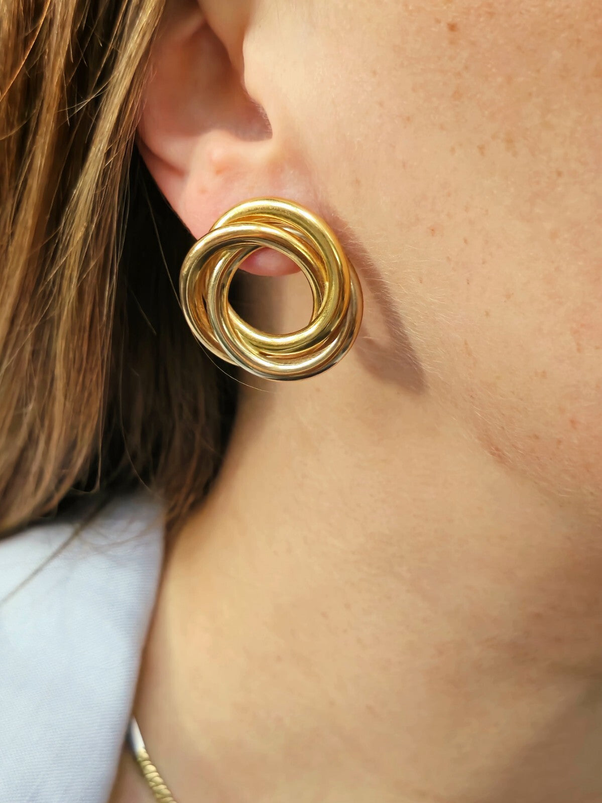 18ct Solid Yellow Gold Twisted Earrings Stud Knot Trinity Studs 28mm 7.6grams