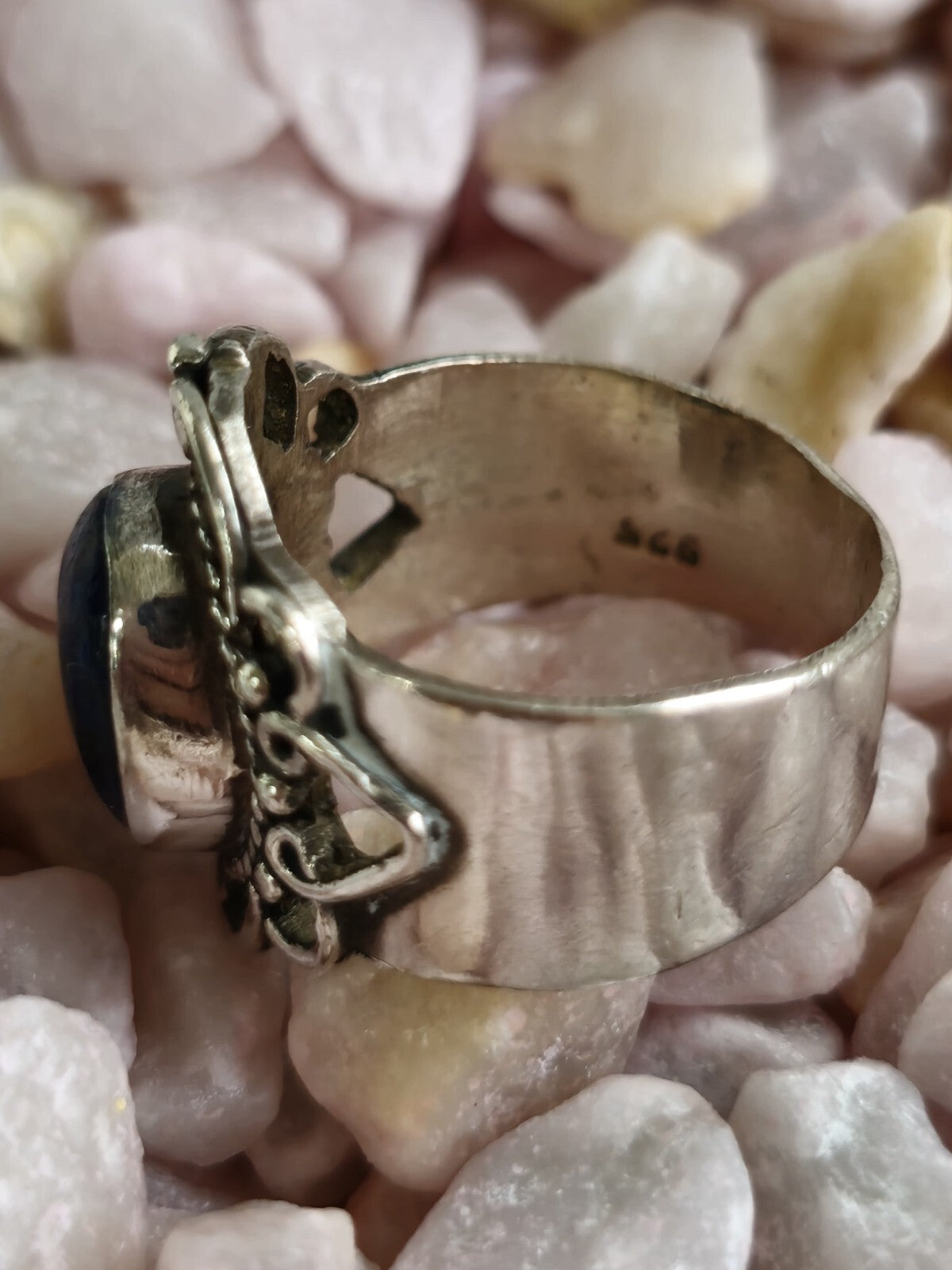 Vintage Like Sterling Silver Dress Cocktail Ring with Lapis Lazuli Oval size S