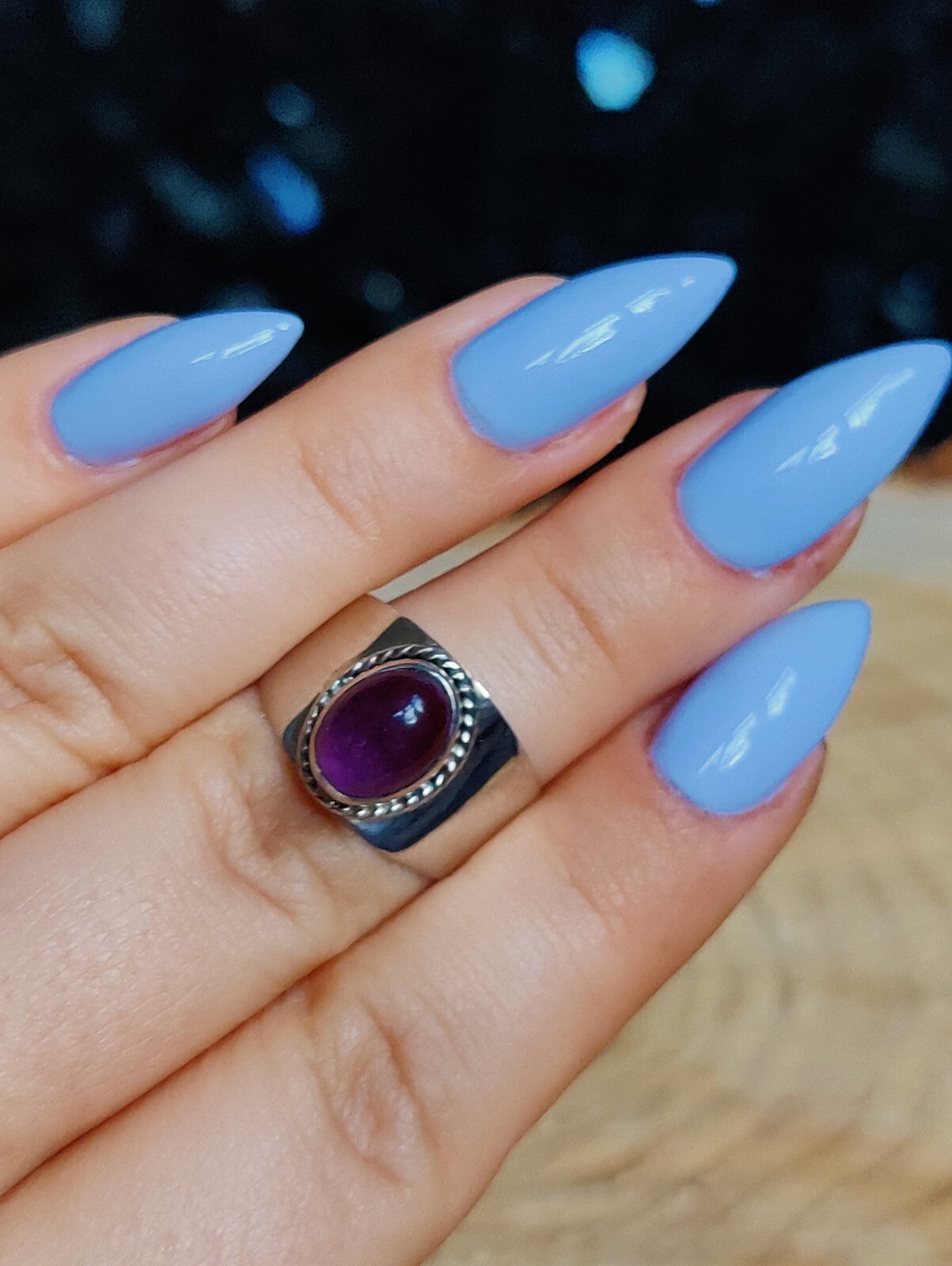 Vintage Sterling Silver Dress Coctail Ring with Cabochon Amethyst, size O