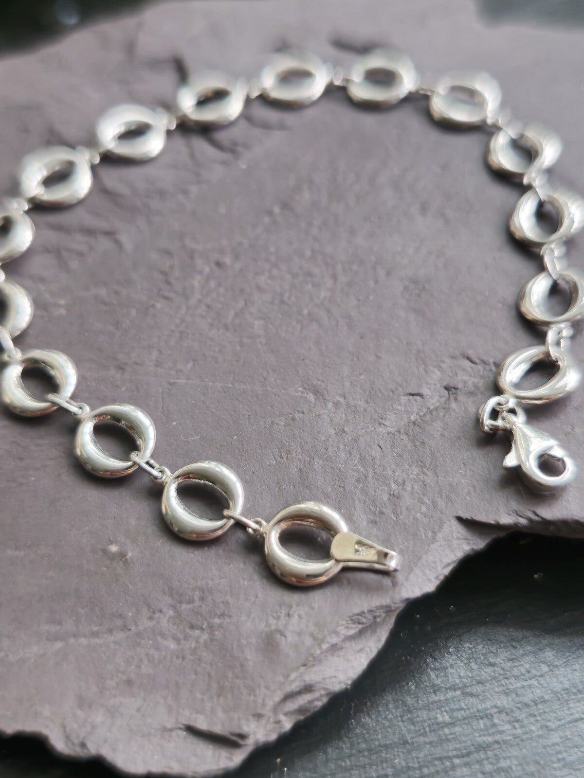 New Solid 9ct White Gold Circles Chain BRACELET 7.5inch Hallmarked Fancy
