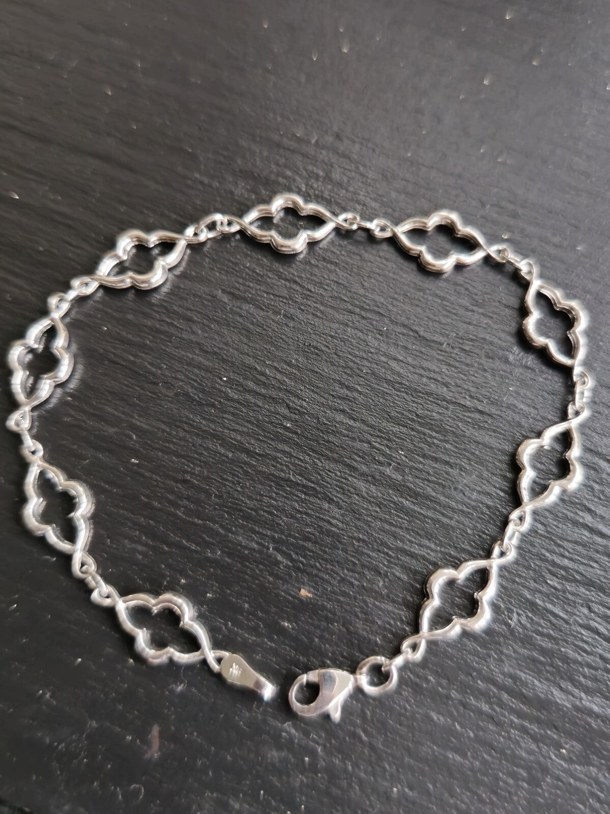 Lovely New Solid 9ct White Gold Chain Clover Motif BRACELET 7.5inch Hallmarked