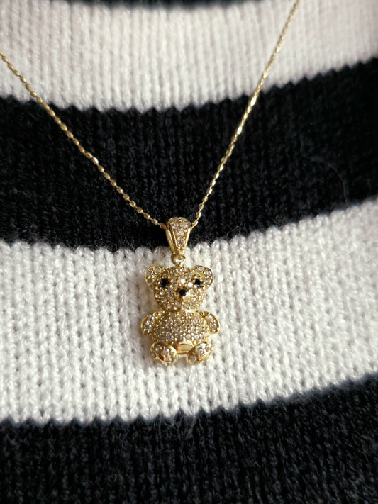 New Solid 9ct Yellow Gold Pendant Teddy Bear Cubic Zirconia Kids Gift Baby Cute