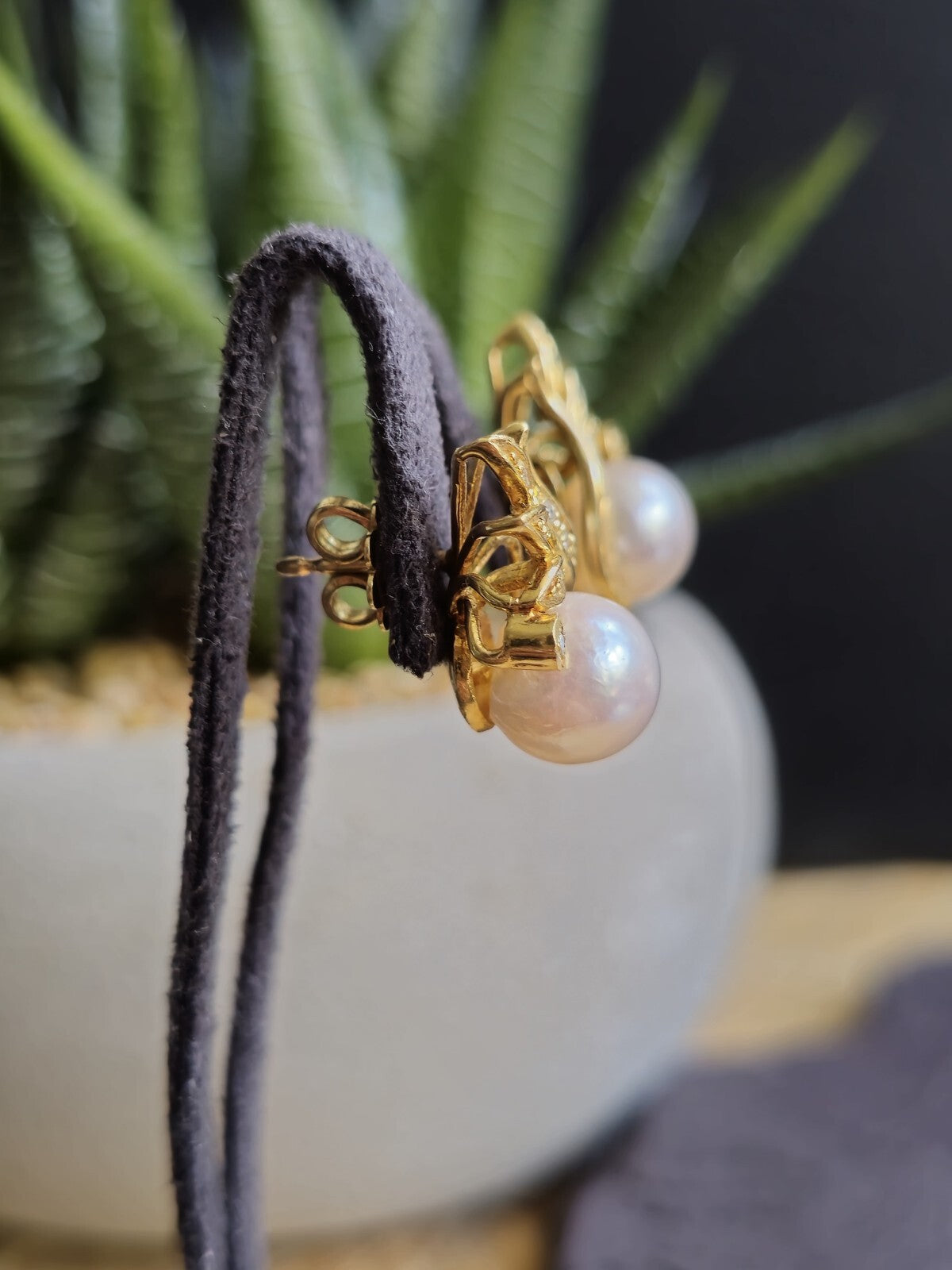 18K Yellow Gold Sea Water Pearl Stud Earrings with Diamonds Studs Solid Gold