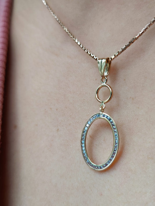 New Solid 9ct Yellow Gold Cubic Zirconia Pendant Oval Shape CZ Hallmarked