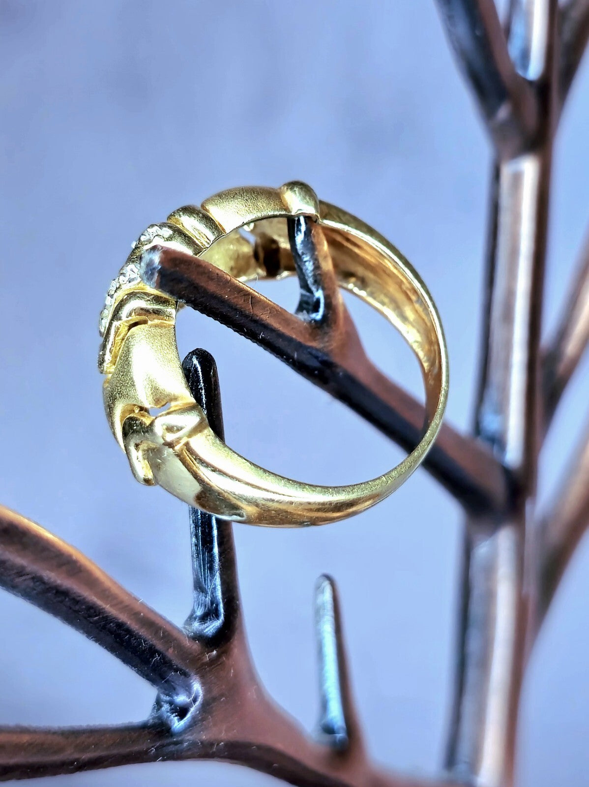 Solid 14k Yellow Gold Jewellery Set of Diamond Ring and Earrings Omega Clasp Mat
