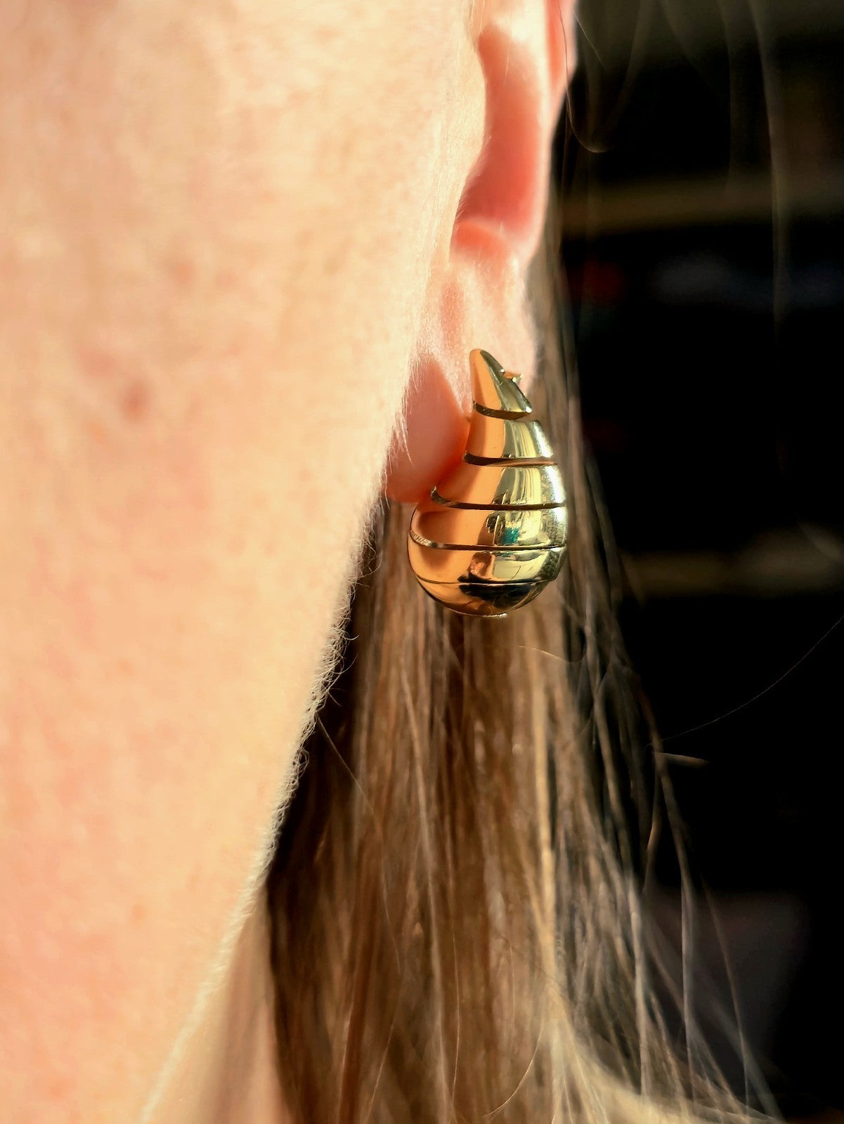 New 9k Yellow Gold Fashion Waterdrop Open Studs Drop Earrings Bottega Chunky