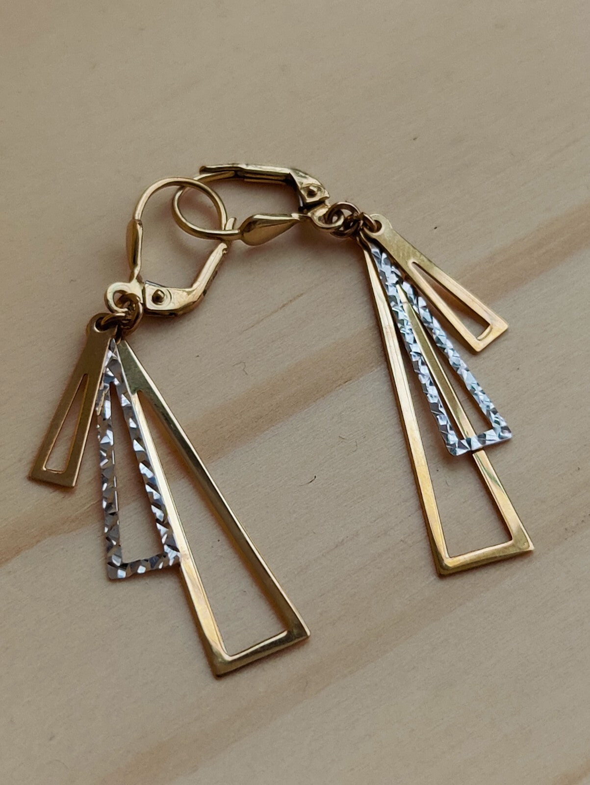 NEW 9ct Yellow/White Gold Drop Dangly Earrings Leverback Hallmarked