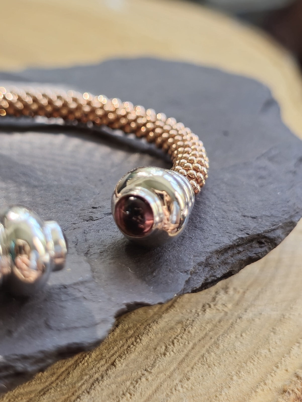 New 9k Rose/Red/Pink Gold TORQUE BANGLE TORQ BALL Open Split BRACELET Hallmarked