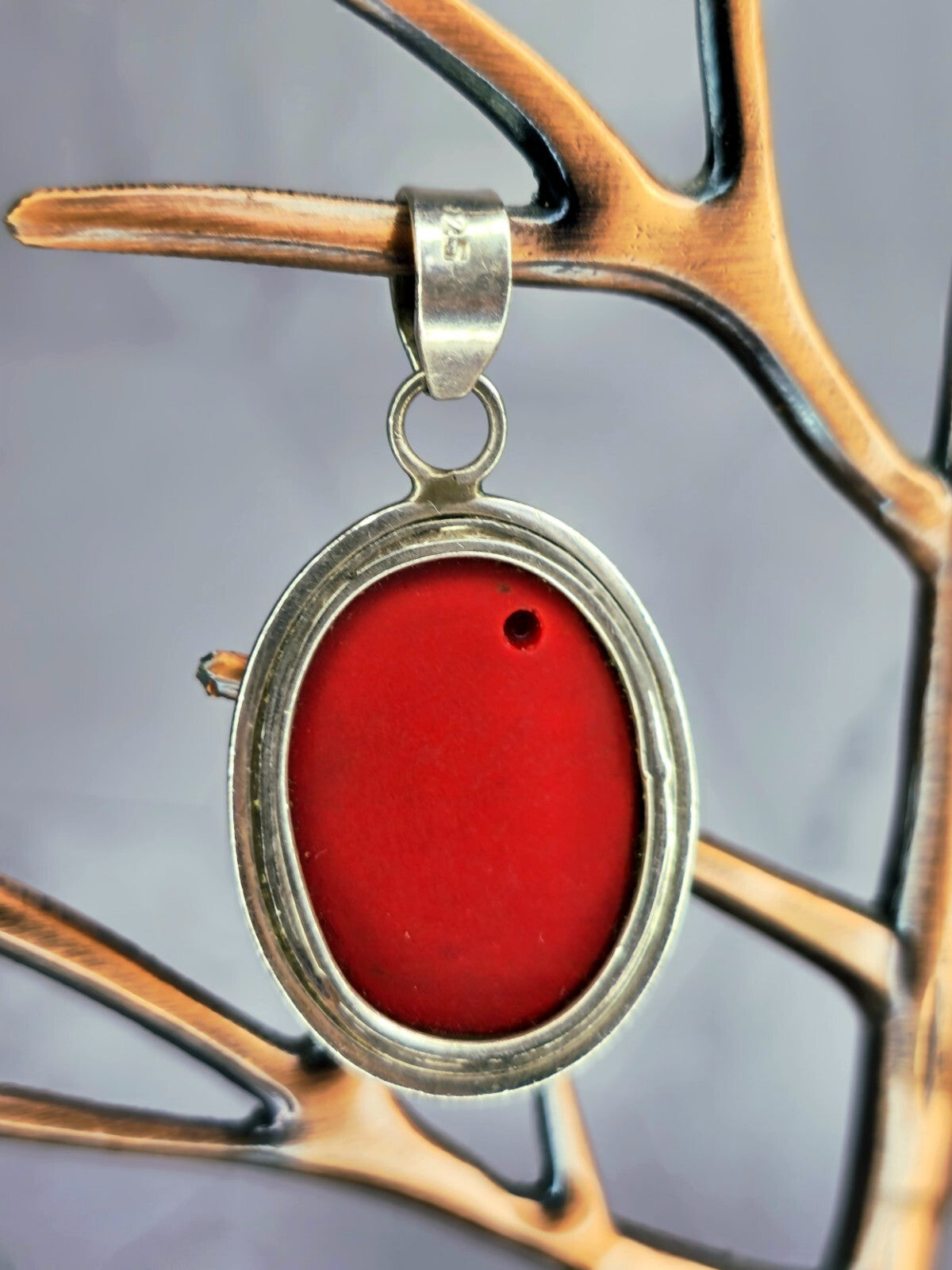 Vintage Big Oval Pendant Silver 925 with Red Stone Heavy Chunky 45mm x 24mm