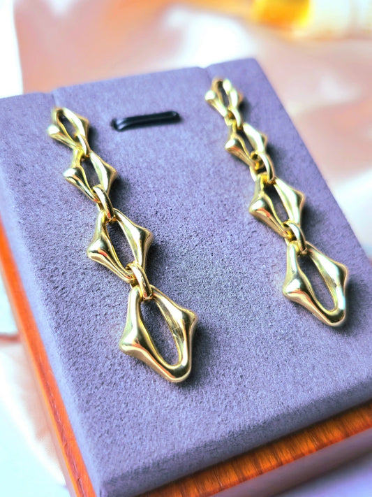 New 9ct Solid Yellow Gold Drop Dangling Earrings 6.35CM Long Chunky Boohoo Drops