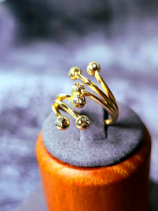 14K Yellow Gold Fancy Statement Design Ring Split Shank Diamond Cut Balls size M