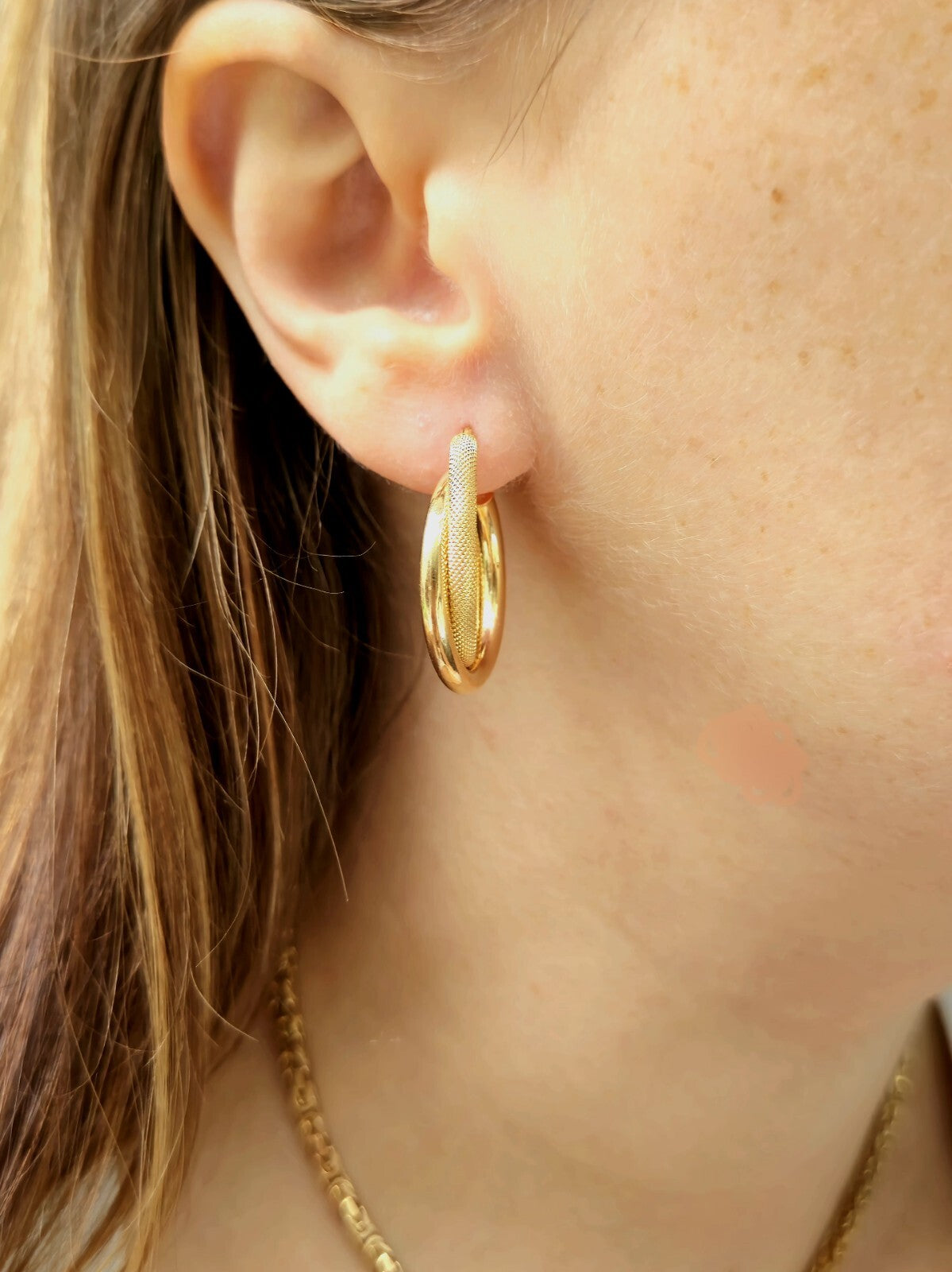 9ct Solid Yellow Gold Twisted Hoop Earrings Creole Hoops 29mm Diamond Cut Patter