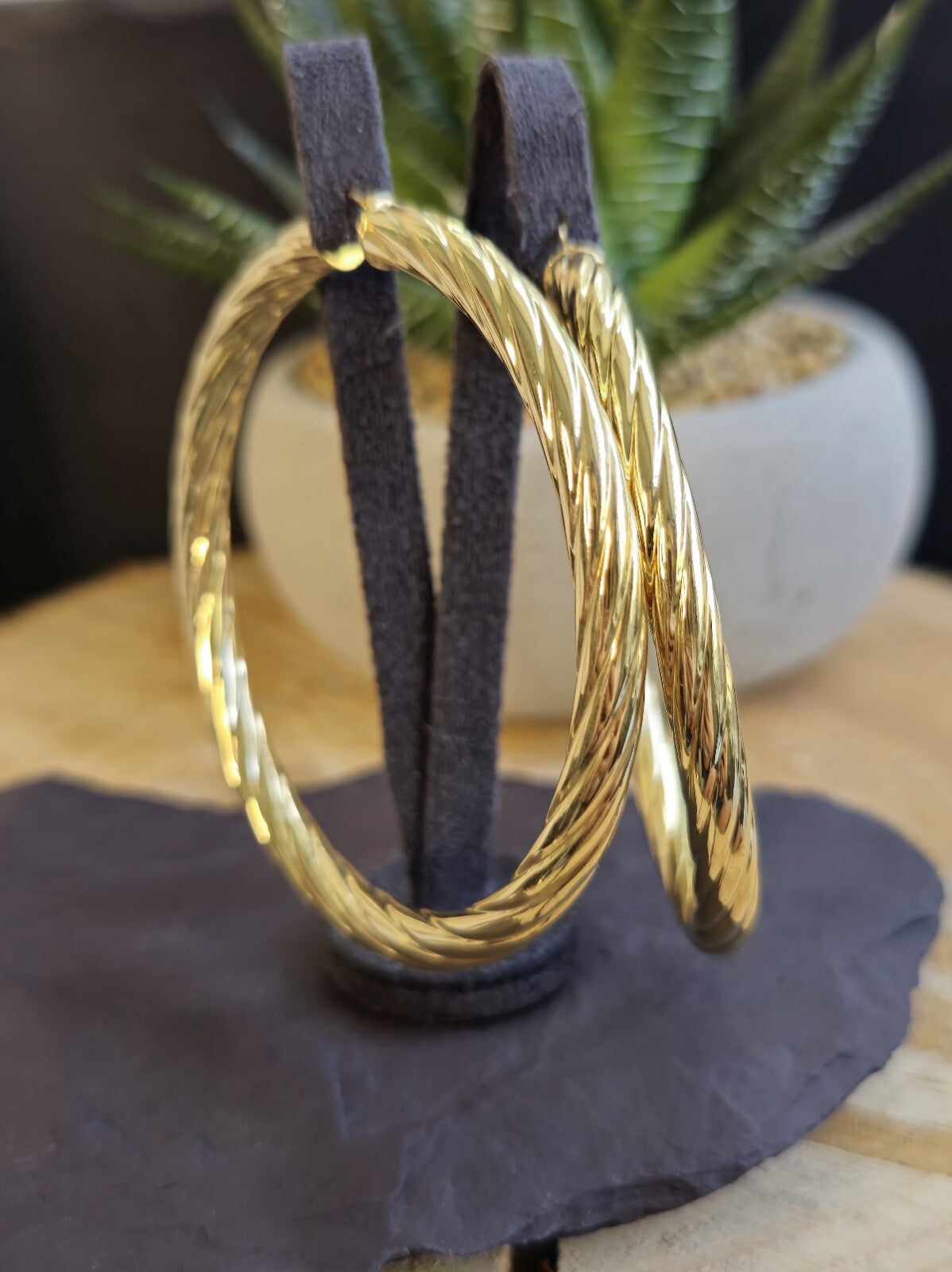 Big 9ct Yellow Gold Twisted Hoop Earrings Creole Huge Twist Hoops 60mm 9g