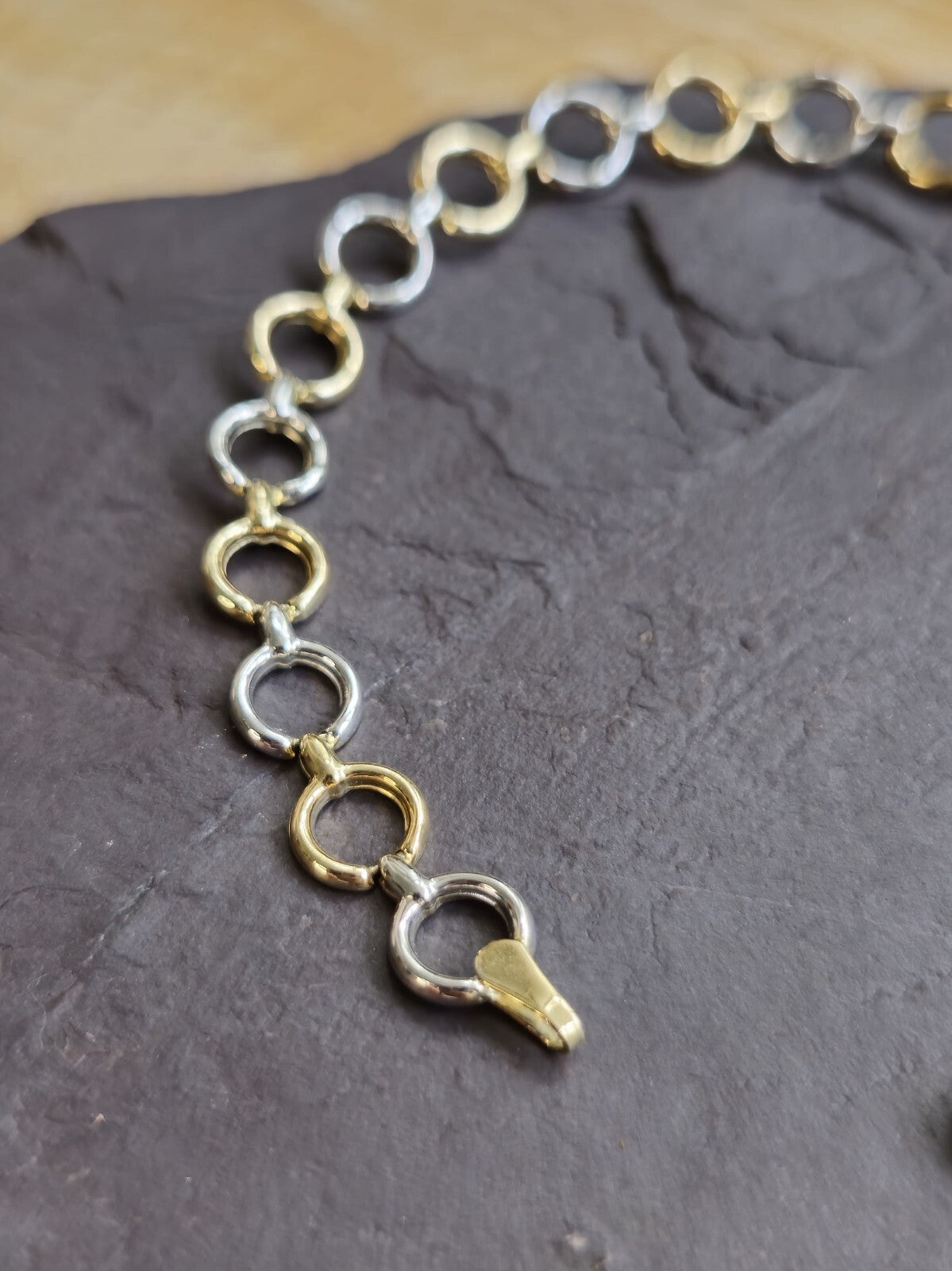 New Solid 9ct Yellow/White Gold Round Circles Chain BRACELET 7.5inc/19cm