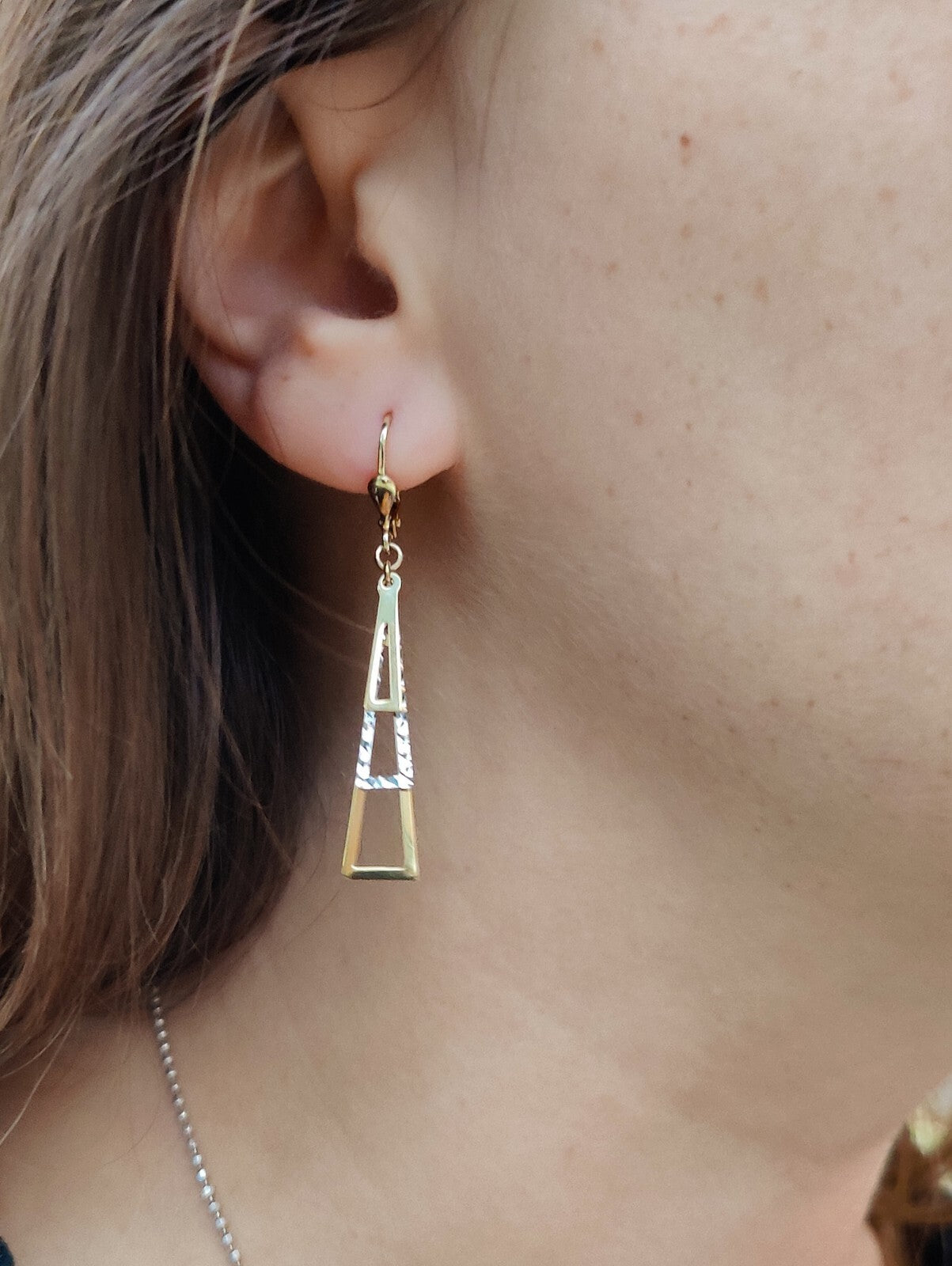 NEW 9ct Yellow/White Gold Drop Dangly Earrings Leverback Hallmarked